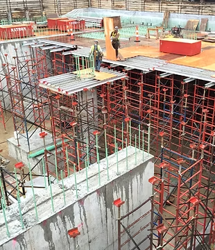 Modular shoring frames supporting elevated slab formwork